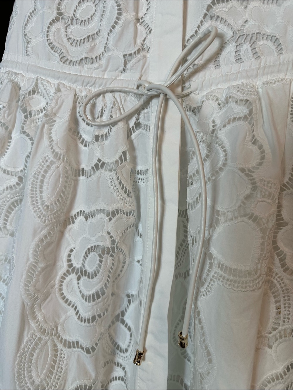 En Saison White Floral Eyelet Collar Tie-Waist Dress - Picture 3 of 10